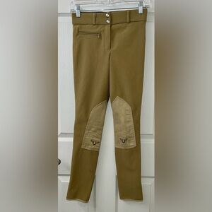 TuffRider Ladies Ribb Knee Patch equestrian Breeches khaki Tan stretch Size 24